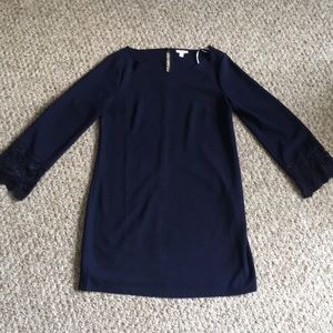 Navy blue wide lace sleeve shift dress